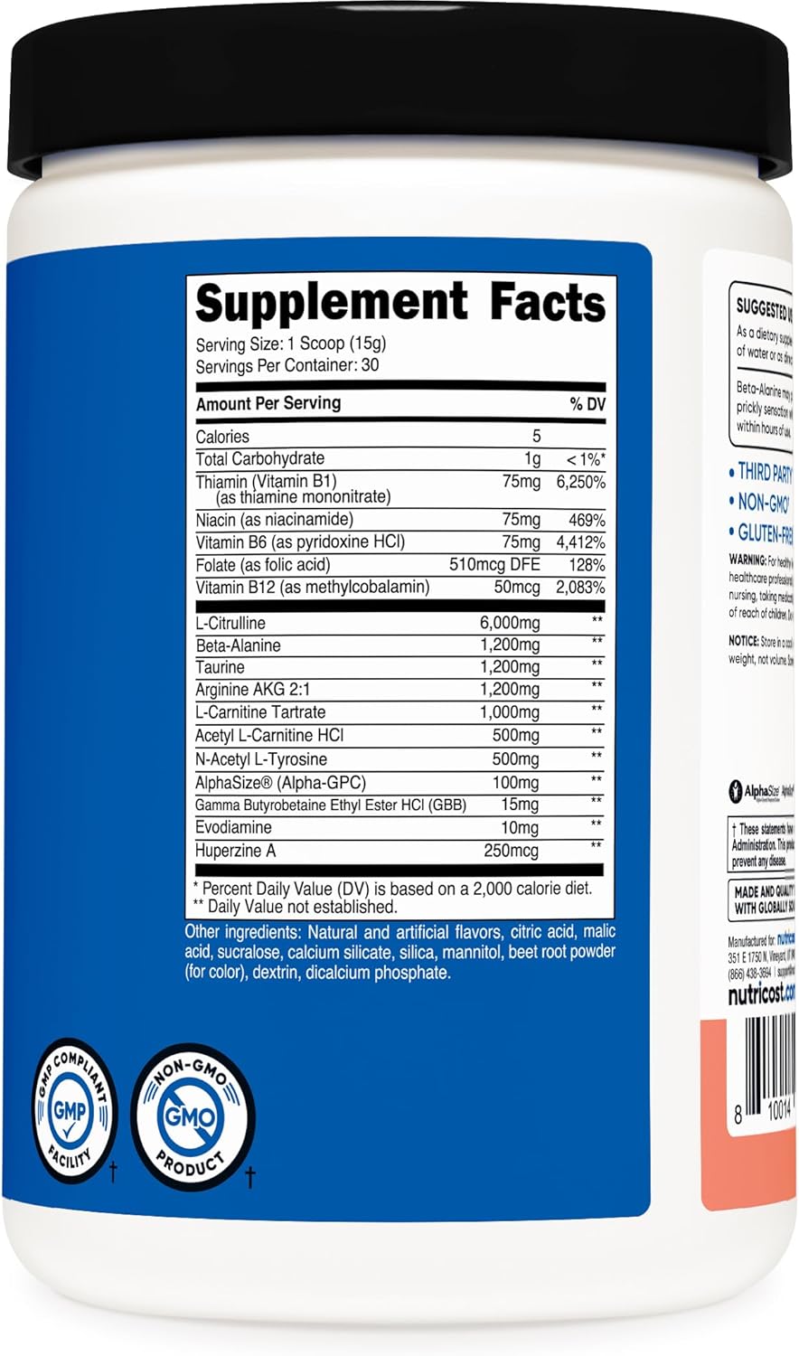 Nutricost Pre-entreno sin cafeína 1 lb – Limonada rosa