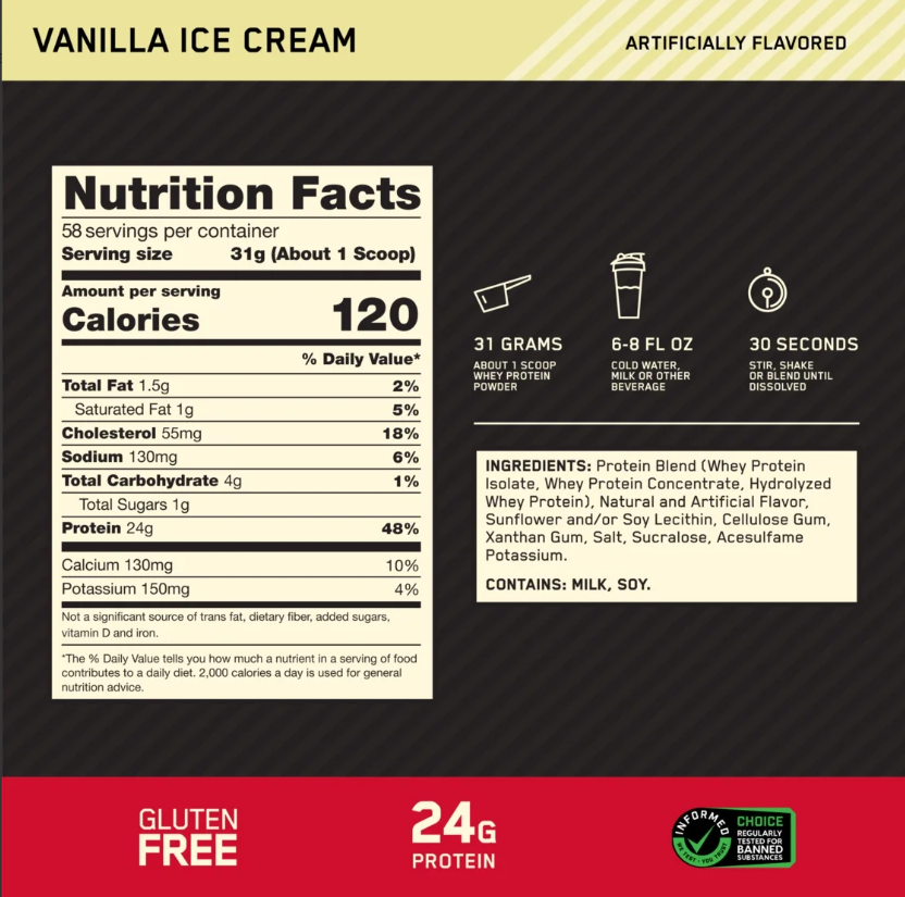 Optimum Nutrition Whey Protein 4 lb – Vainilla